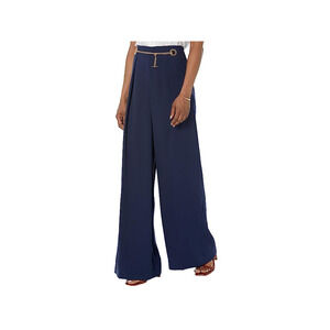RALPH LAUREN Women's Pleated Georgette Belted Wide-Leg Pants Navy Size 6 12469